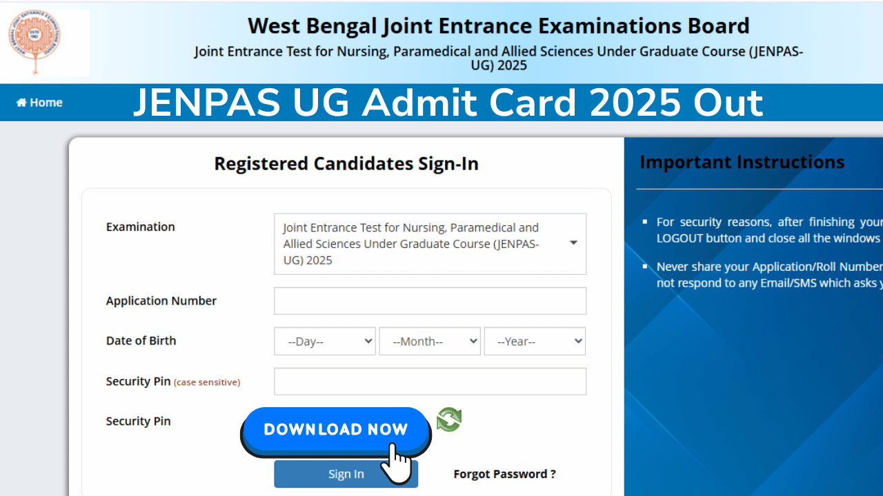 JENPAS UG Admit Card 2025 Out