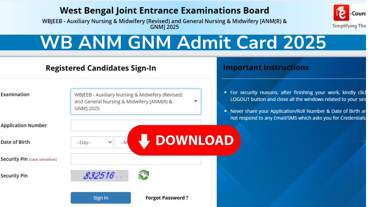 WB ANM GNM Admit Card 2025